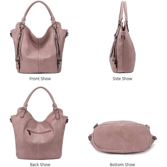 2 Pcs Tote Bag PU Leather Shoulder Bags Fashion Hobo Bags Large Purse Handbags - Picture 5 of 6